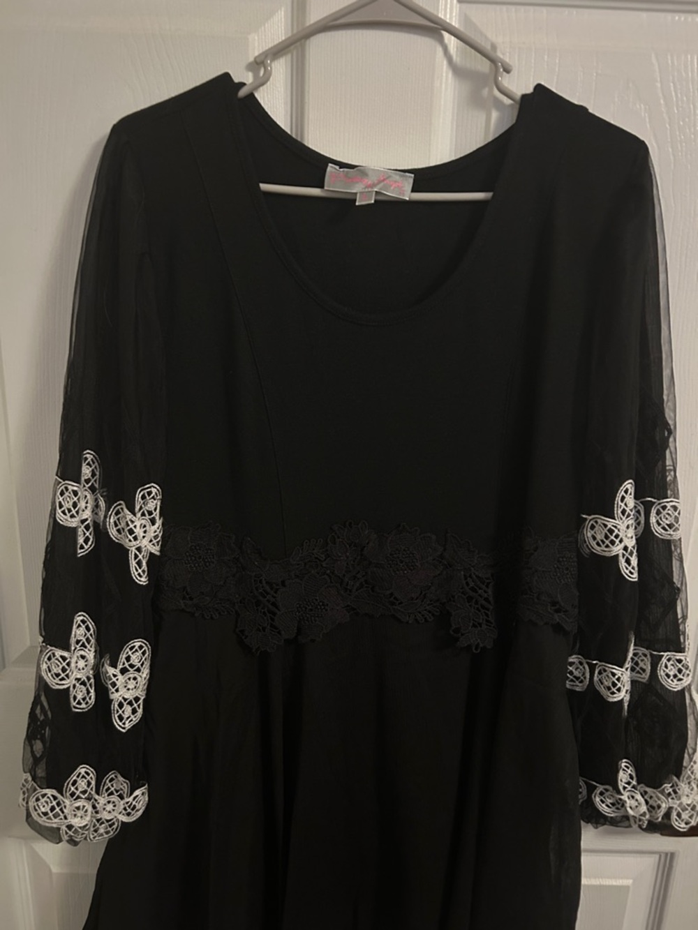 Pretty Angel Black Midi Dress with White Lace Accents